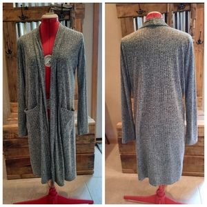 Olive marled long cardigan M lightweight duster Hybrid